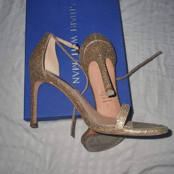 Stuart Weitzman Nudistsong Sandals 8M Platnium Noir - Picture 11 of 13